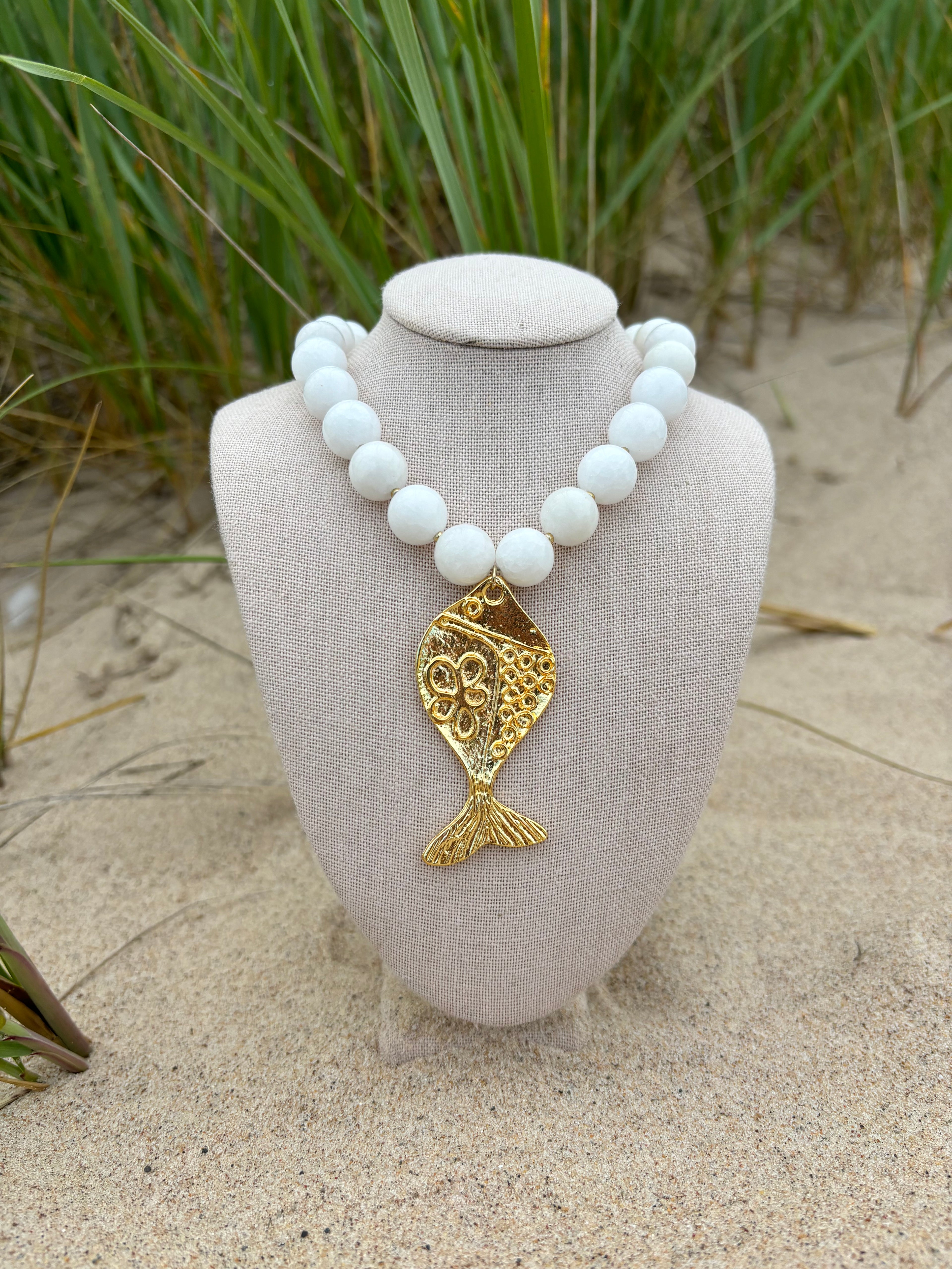White Funky Fish Necklace