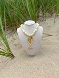 Yellow Pearl Funky Fish Necklace