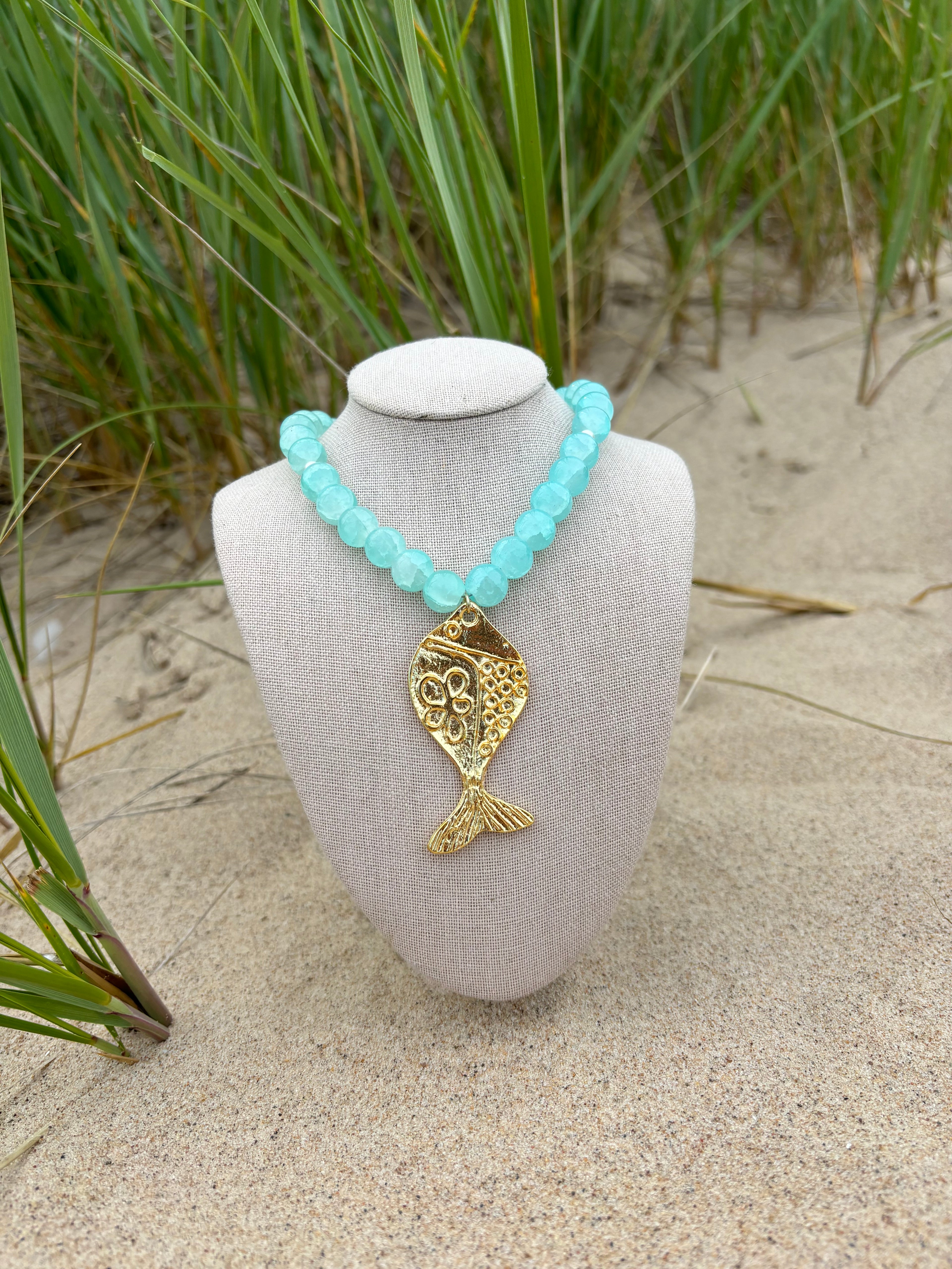 Blue Funky Fish Necklace